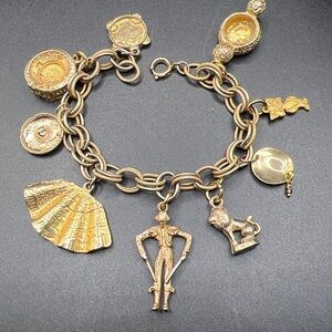 Vintage Spanish Matador themed charm bracelet
